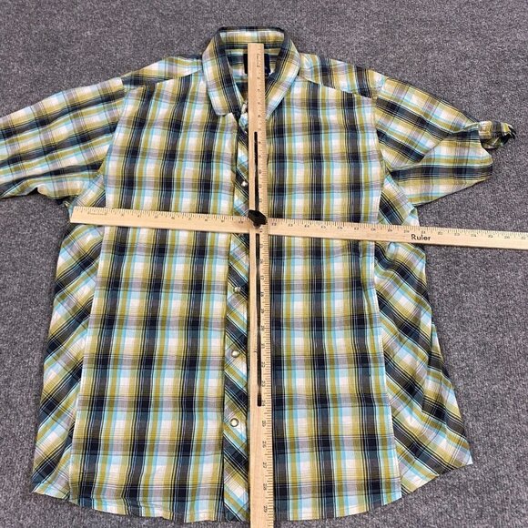 Prana Mens Shirt L Green Plaid Pearl Snap Short Sleeve - Picture 3 of 6